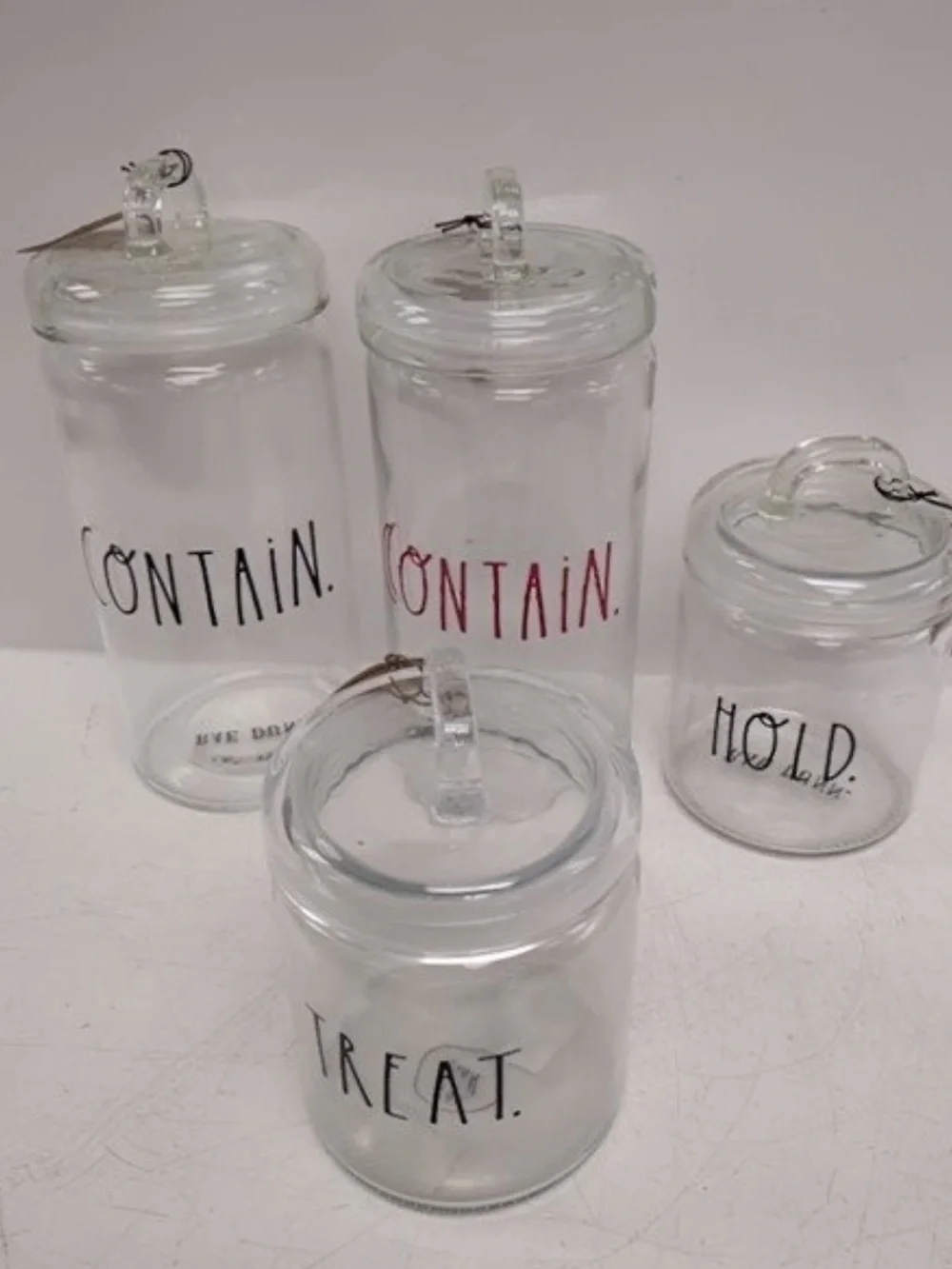 NWT RAE DUNN Glass Kitchen Storage Jar with Lid - Clear contain/treat/hold
